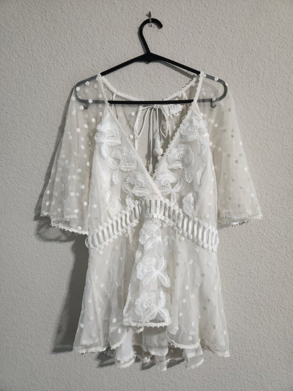 TRYB Women’s Lace Blouse Embroidered Flowers Boho style Ivory size medium